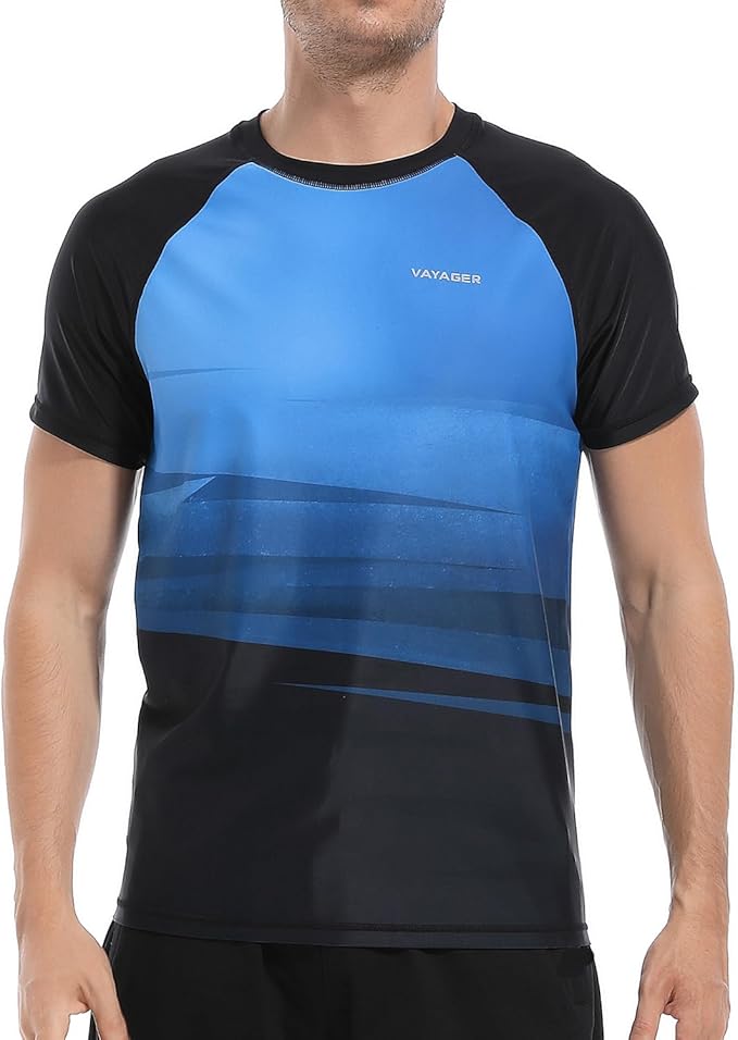 VAYAGER SPORTS Men's Swim Shirts Rash Guard UPF 50+ Short Sleeve