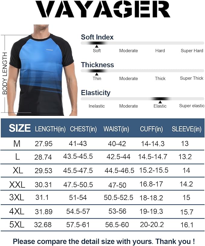 VAYAGER SPORTS Men's Swim Shirts Rash Guard UPF 50+ Short Sleeve