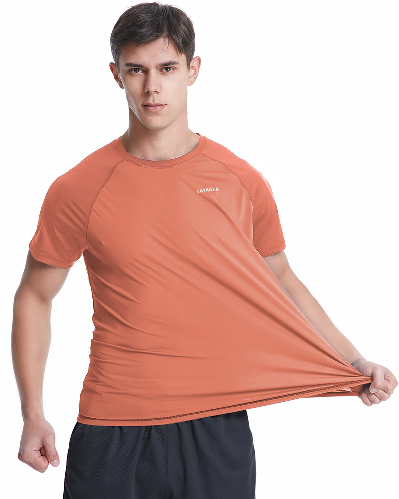 Mens UPF 50+ Rashguard Swim Tee Short Sleeve Running Shirt Swimwear Swim  Shirts, Red, Size: S, Uzzi Active Wear