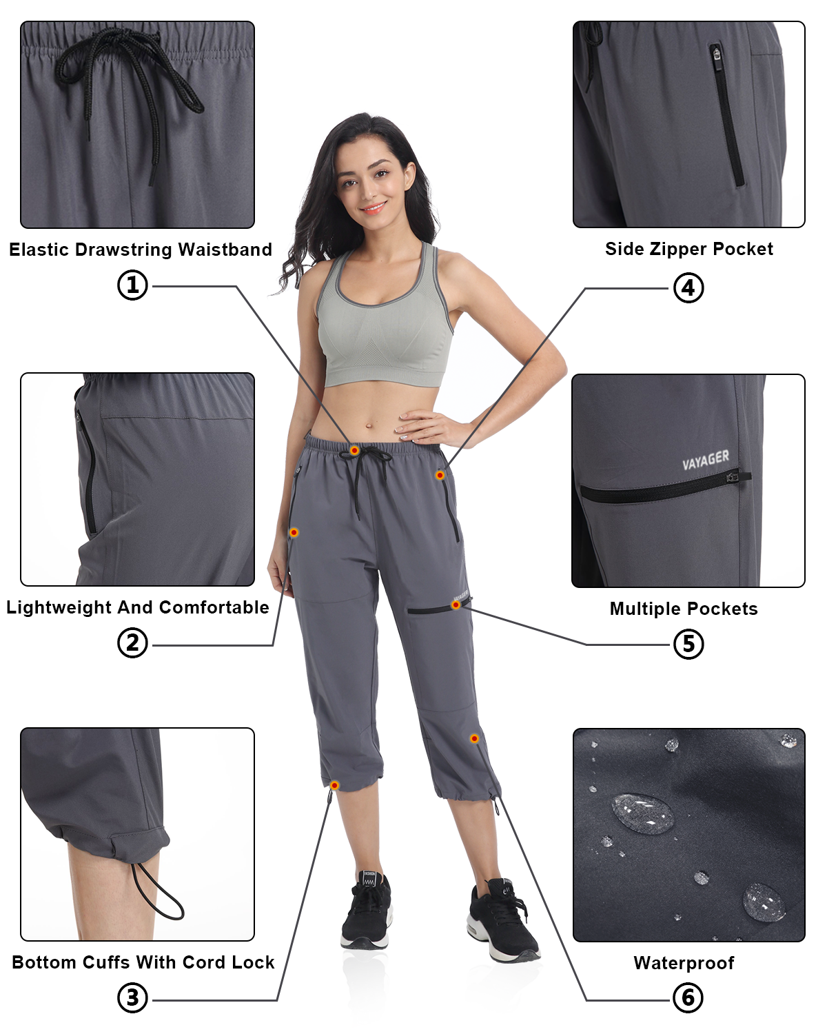 Capri Pants for Women Workout Cargo Pants 3/4 Length Summer Casual Lounge  Capris Slacks with Multi Pockets 